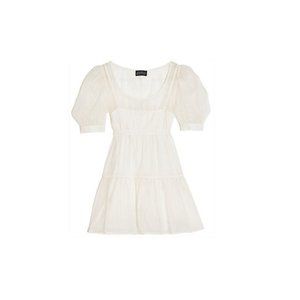 NWT Danielle Bernstein Solid Organza Puff-Sleeve Mini Dress, M